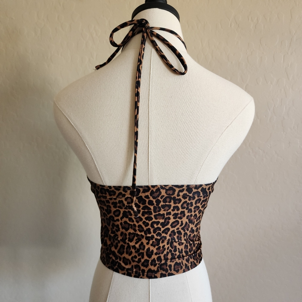 Kortni Jeane Cheetah Halter Swim Top Medium - Picture 3 of 11
